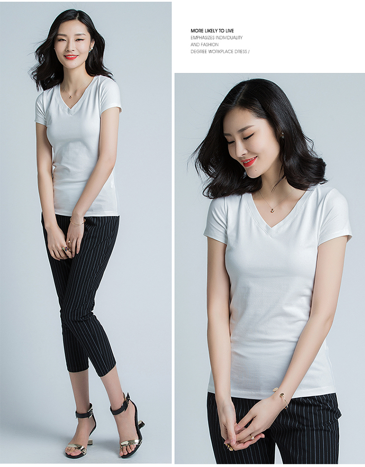 Cần bán / v cổ áo đơn giản body ngắn tay áo thun nữ size lớn cotton cotton nv nữ áo khoác ngắn nữ hè 12268 áo polo nữ