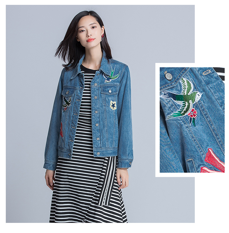 Cần bán / Phụ nữ mùa thu Áo khoác cotton mới Màu xanh dài tay Hàn Quốc Thêu thẳng BF Gió 16306 áo phao lông vũ nữ dáng dài