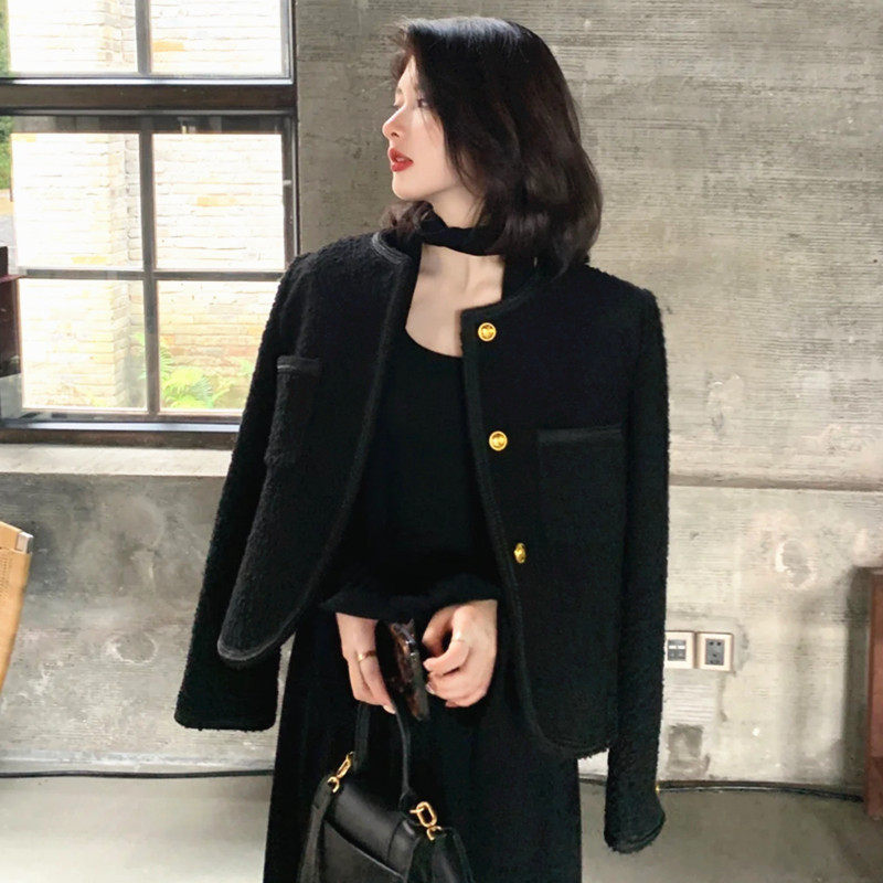 Yang Mi's same style of black gold high-end socialite small fragrance wind jacket female small short tweed top spring and autumn