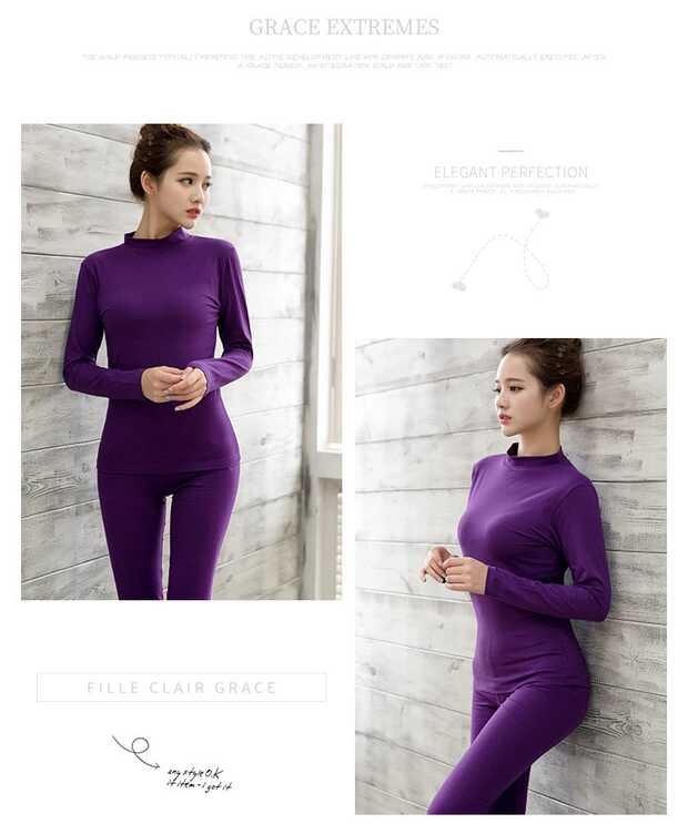 Modal Qiuyi Qiuku Phụ nữ cotton nửa cao cổ đồ lót nhiệt thiết lập cao co giãn chặt chẽ đặt đáy đồ bộ
