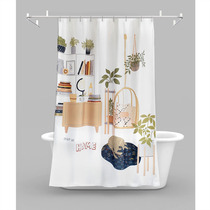 Modern Nordic minimalist style hipster plant waterproof thick polyester non-perforated bathroom partition shower curtain HOME