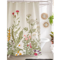 Nordic modern hand-painted thickened linen texture waterproof and mildew-proof polyester high-grade shower curtain bathroom curtain mystery garden