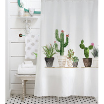 Nordic modern plant fresh pastoral Watercolor Hand-painted non-perforated nano waterproof thick polyester shower curtain cactus