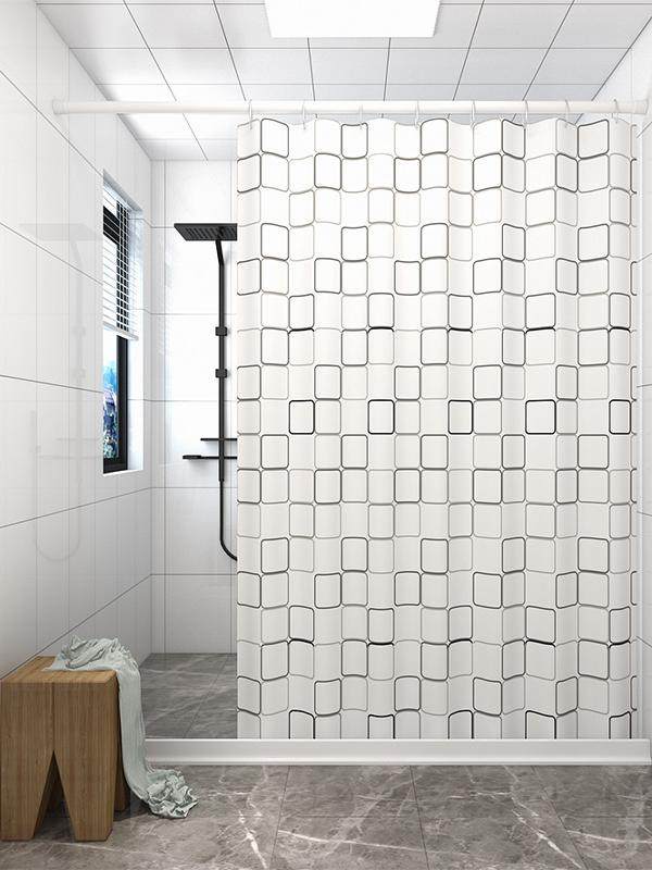 Bathroom Shower Curtain Waterproof and Mildew-Proof Hanging Curtain Bathroom Shower Partition Curtain No-Drill Shower Curtain Rod Set Curtain Fabric