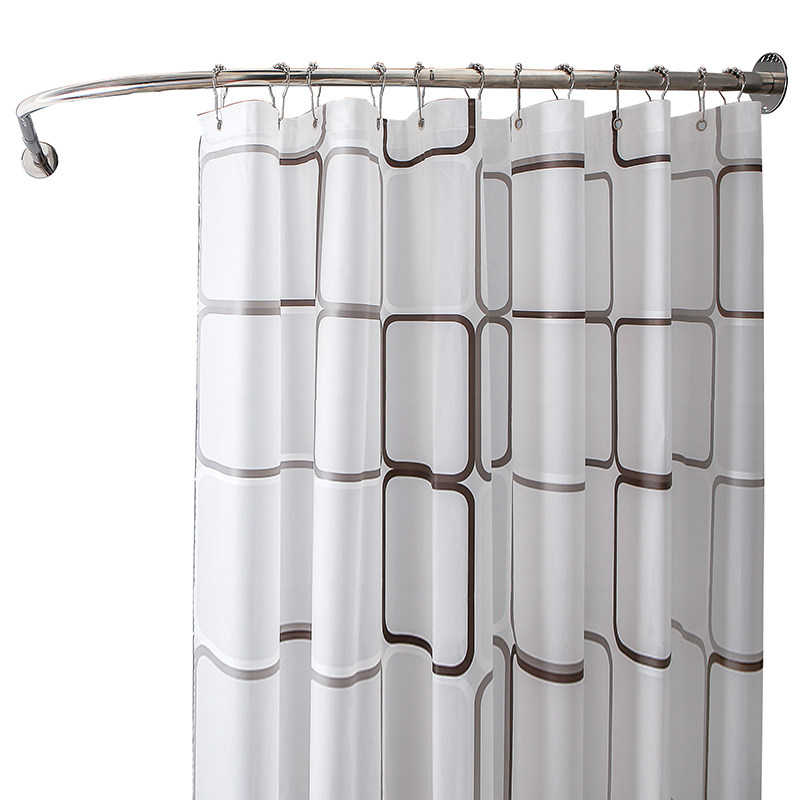 Shower Curtain Set with No-Drill Telescopic Curved Shower Curtain Rod, Bathroom Hanging Curtain Fabric, Bathroom Partition Curtain, Thickened and Waterproof