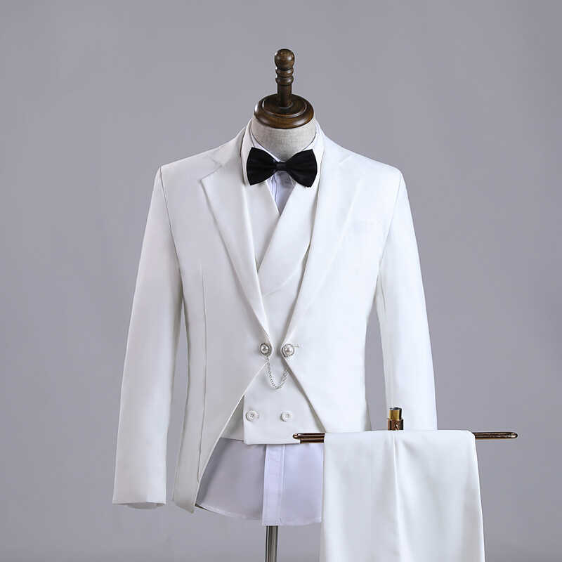 Photo Studio Photography Men's Clothing Suit White French Swallowtail Theme Wedding Photo Men's Photography Dress