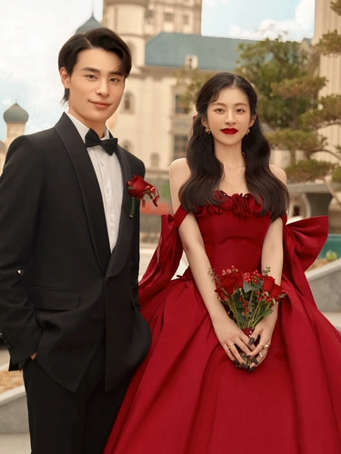 Красное свадебное платье для принцессы для влюбленных, открытые плечи