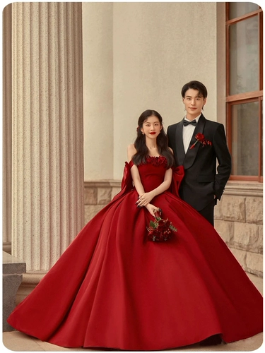 Красное свадебное платье для принцессы для влюбленных, открытые плечи