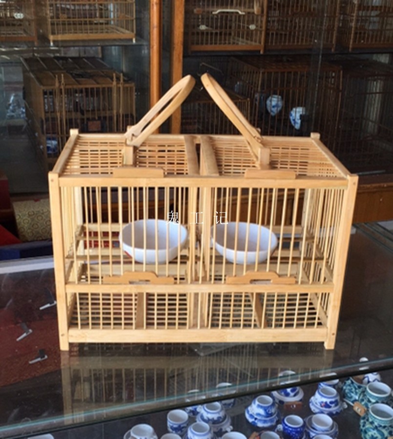 Bird cage (ghost work note) Double-lattice bathing cage handmade (full set with 2 water basins) Large number bathing cage