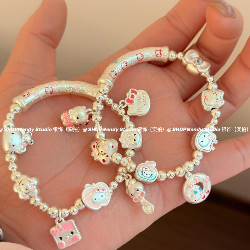 Shopwendy【Best Friend Style】 Original 999 Pure Silver Cute Kitty Melody Curved Tube Colorful Bracelet Shopwendy【Best Friend Style】 Original 999 Pure Silver Cute Kitty Melody Curved Tube Colorful Bracelet