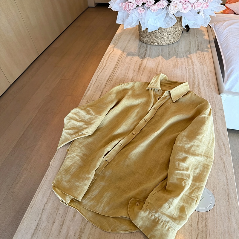 Yellow Skin Carefully Selected Softening Shades Summer Sunshine 100% Linen Shirt Yellow Skin Carefully Selected Softening Shades Summer Sunshine 100% Linen Shirt
