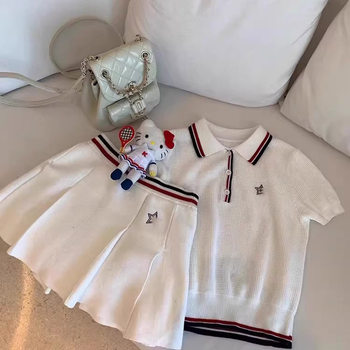 Oxygen girls tennis series waffle knitted polo skirt set