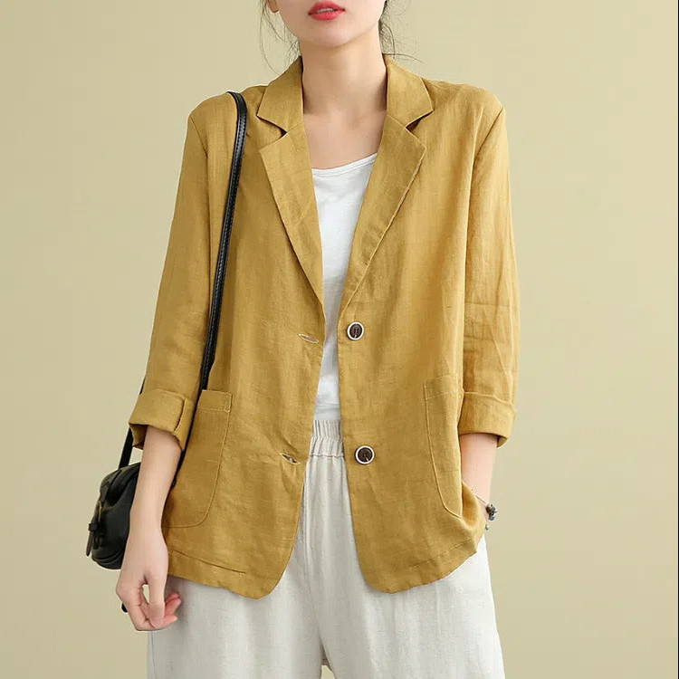 Cotton and Linen Jacket Small Suit 2026 Spring and Summer New Loose Artistic Long-Sleeved Top Casual Elegant Outerwear Suit for Women