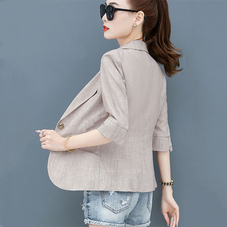 High-End Cotton and Linen Three-Quarter Sleeve Blazer Short Jacket for Women, Spring and Summer New Style, Trendy and Stylish, High-End Casual Suit