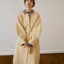 Ozhi country round neck double-sided wool cashmere coat women 2021 new winter goose yellow hairy coat