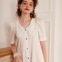 Clearance Nordic sweet girl Bubble sleeve ruffle skirt Female summer white age-reducing doll collar dress