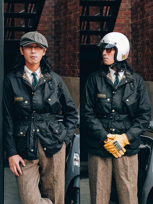 Nanjing In-Stock Barbour International Motorcycle Men's Vintage Waxed Leather Jacket 8oz Riding Jacket