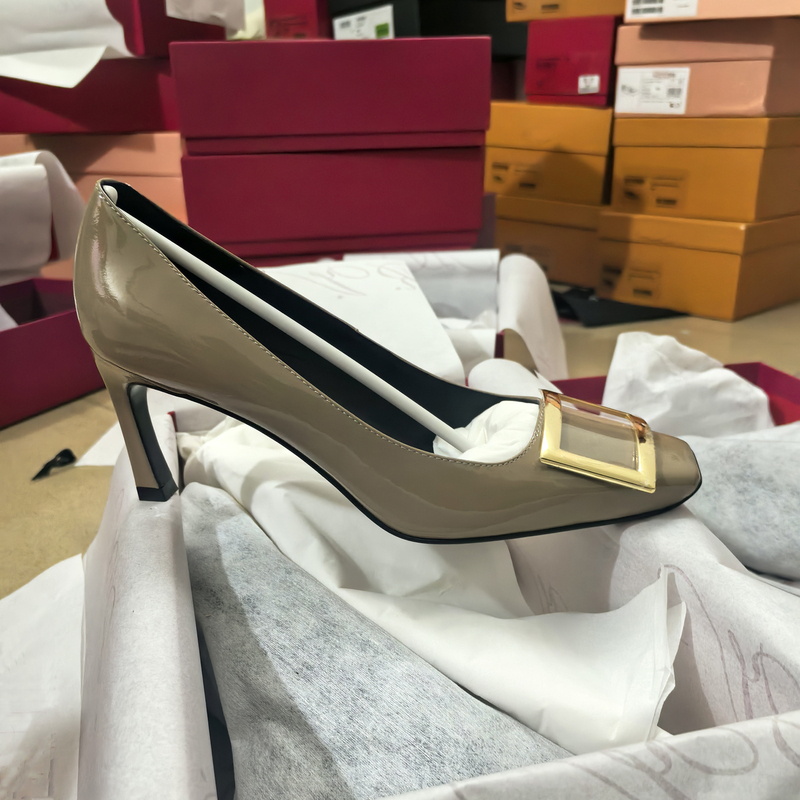 Tested Process~ Real Photos N0.1 Recommended!! Square Buckle 2.5/4.5/7cm Flat Mid-Heel High-Heeled Women's Shoes