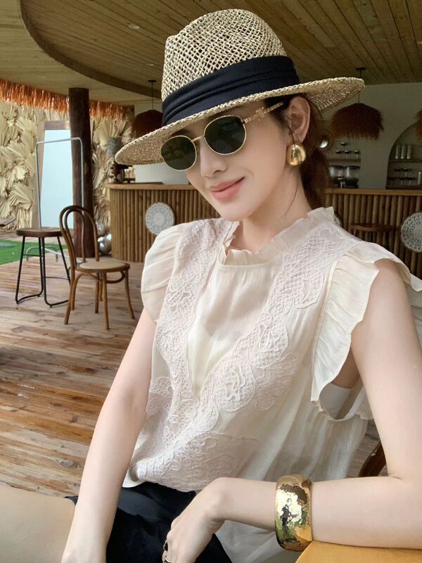 Shenzhen Nanyou High-End 26 Early Spring New Silk and Linen Patchwork Sleeveless Shirt for Women, Loose Fit, Slimming, Versatile Top