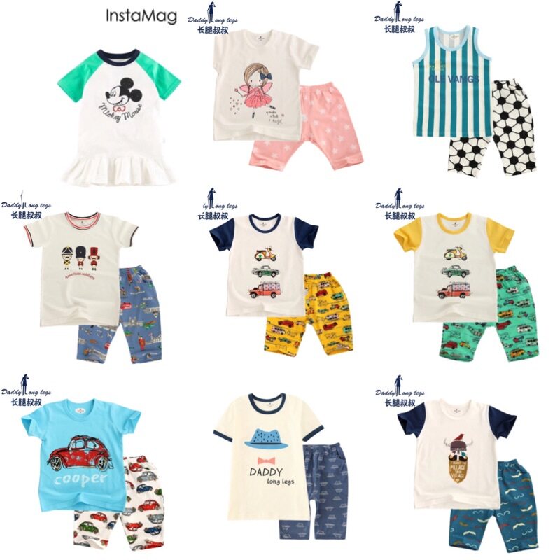 Qing summer pure cotton long-legged uncle children's home clothes suit new boys and girls short-sleeved pajamas