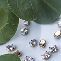 French embroidery Oval zircon hand sewing drill material White transparent nail bead embroidery clothing French embroidery multi-cut egg drill