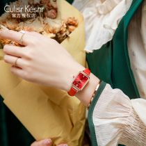 Small Ck Watch Lady 2021 New Students Small Crowd Light Luxury Designer Fashion Retro Square Small Green Table