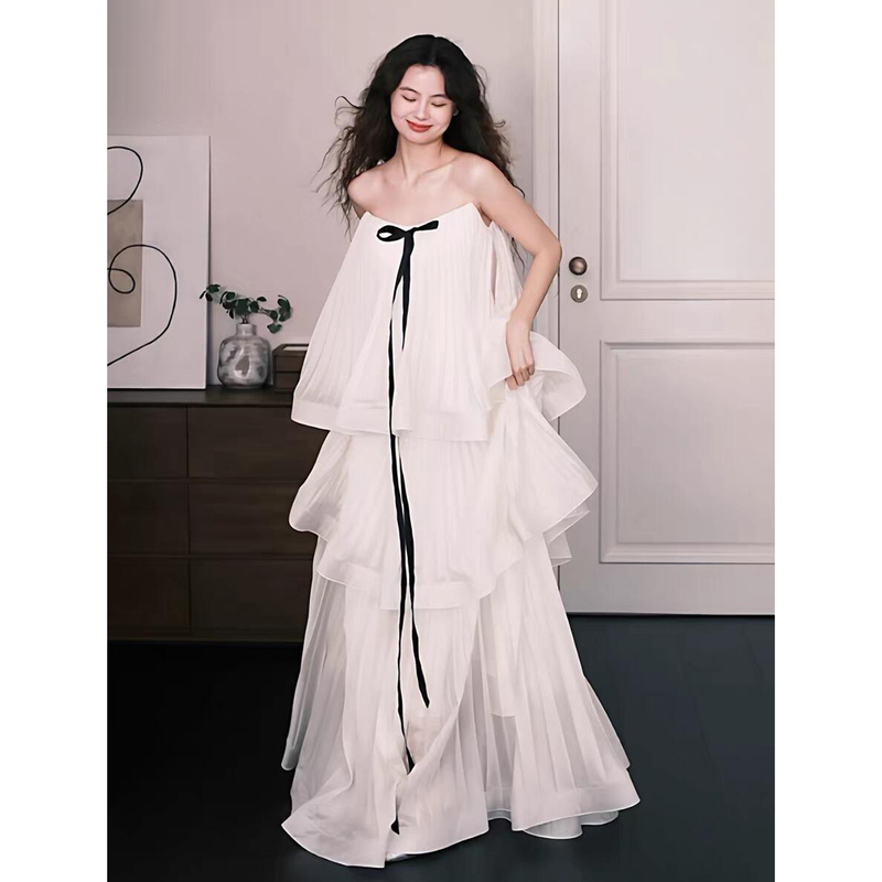 White Strapless Robe for Women 2026 New Style High-End Bridal Engagement Wedding Toast Dress Simple Lightweight Wedding Dress
