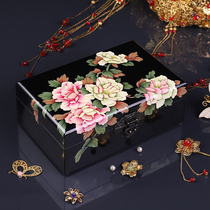 Jinyuan Hengheng lacquerware Handpainted Mudan Flower Pattern Jewelry Containing Box Chinese Vintage Traditional Lacquer Ware Ornament Jewelry Box