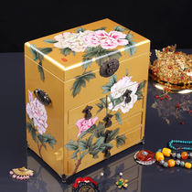 Retro Wind Hand-painted Multilayer Jewelry Cabinet Traditional Lacquered Ware Jewelry Containing Box China Wind Dowry Escort Wedding Box Color Gift Box