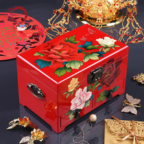 Retro style multi-layer large capacity earring jewelry storage cabinet wedding certificate box to send girlfriends Tanabata gifts Pingyao lacquerware