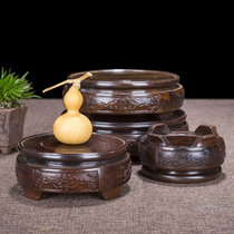 Ornament base solid wood bracket teapot vase fish tank incense burner crafts Wealth stone shelf base round