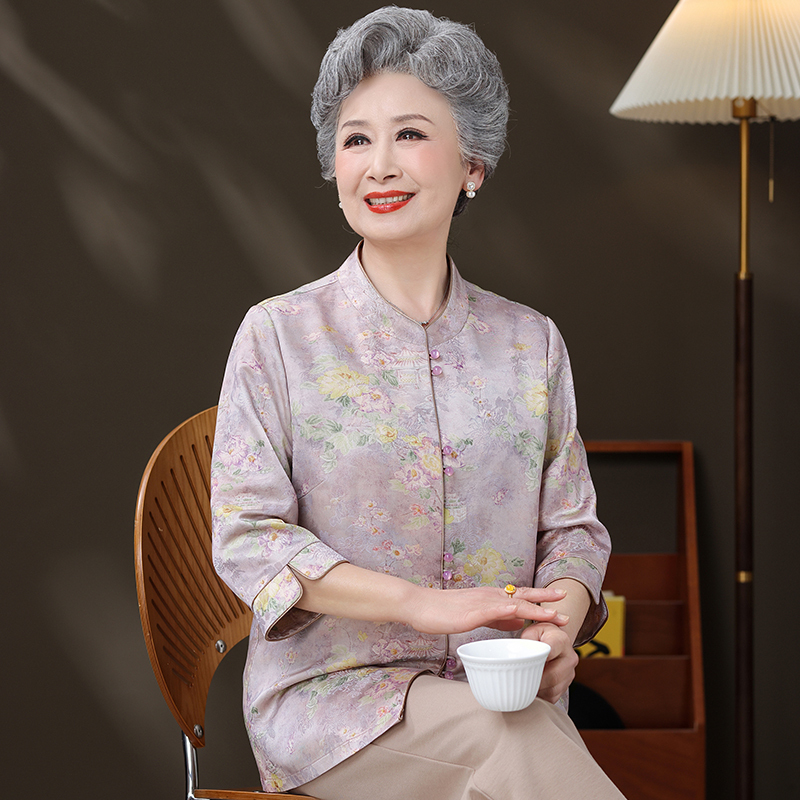 Plus-Size Summer Shirts for Women, High-End and Stylish Grandma Clothes, Large Size New Chinese Style Middle-Aged and Elderly Women's Shirts