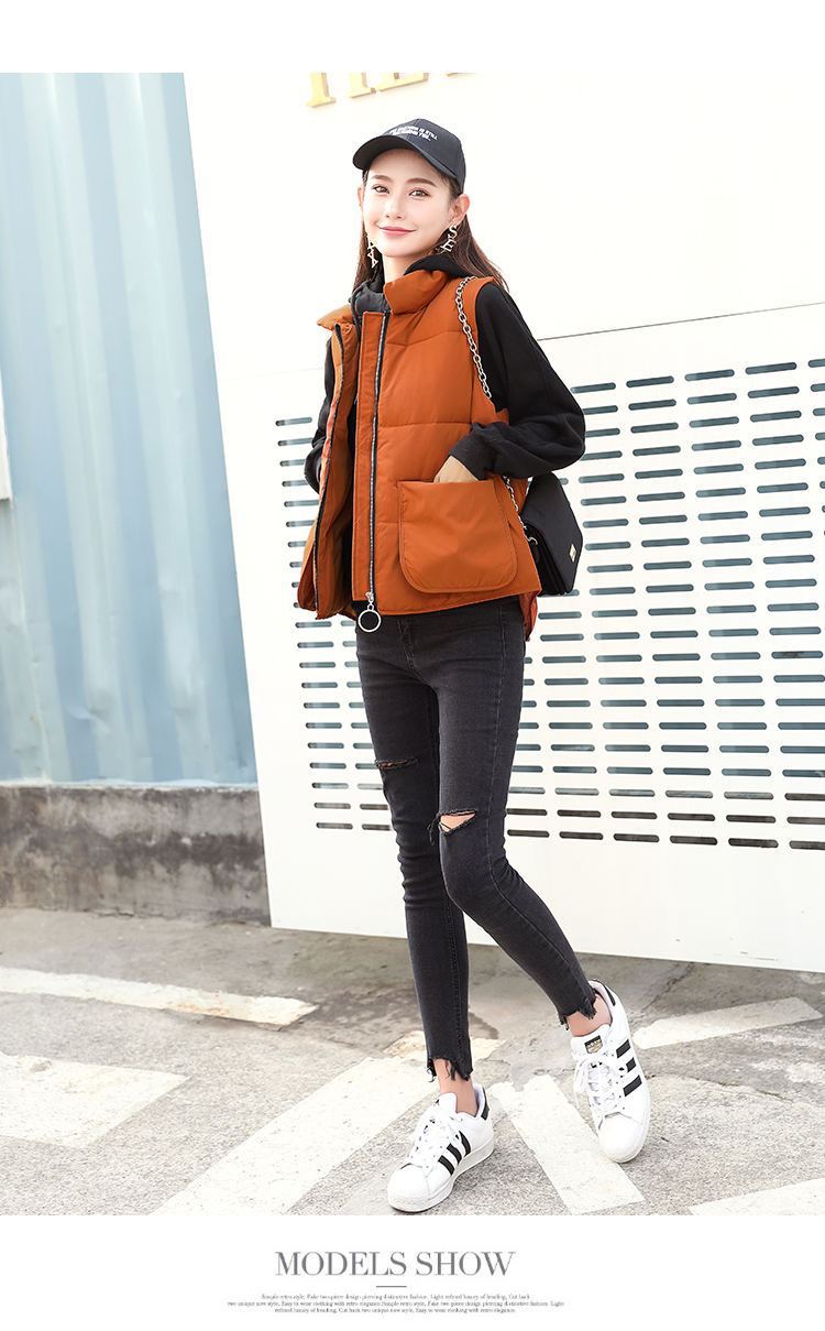 Áo vest ngắn cotton xuống mùa thu đông 2018 mới dày lên tự canh vest hoang dã vest bông sóng thủy triều trong áo kiểu trung niên
