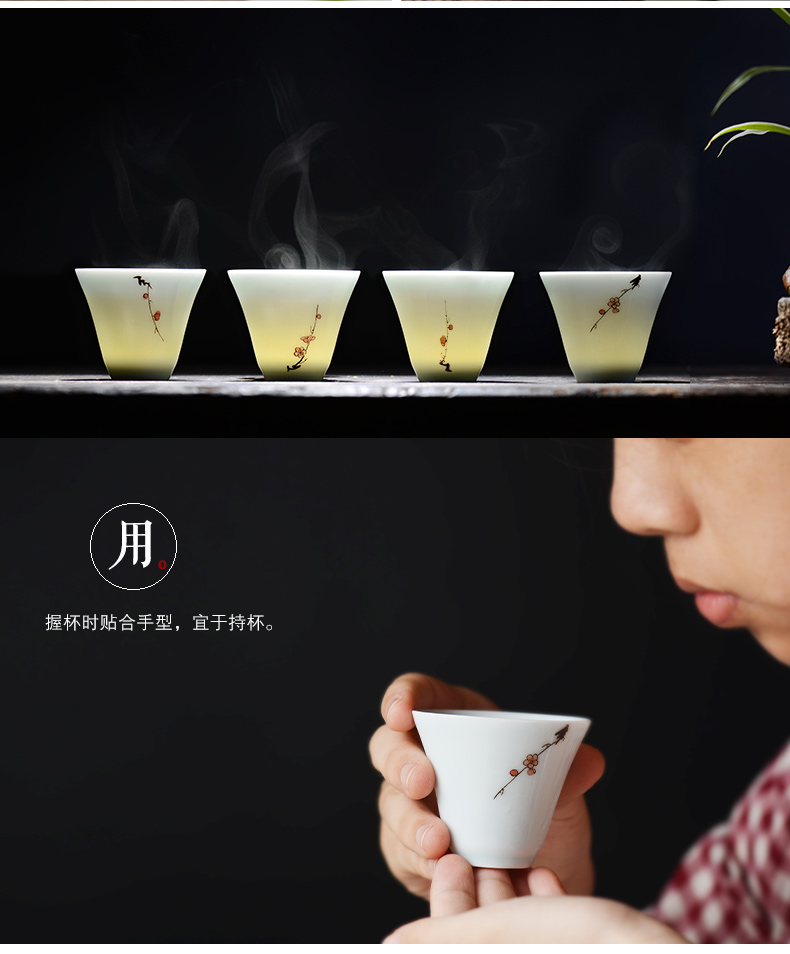 The Fire one thousand cups of jingdezhen ceramic powder enamel name plum hand - made single small tea kungfu tea cup sample tea cup individual cup