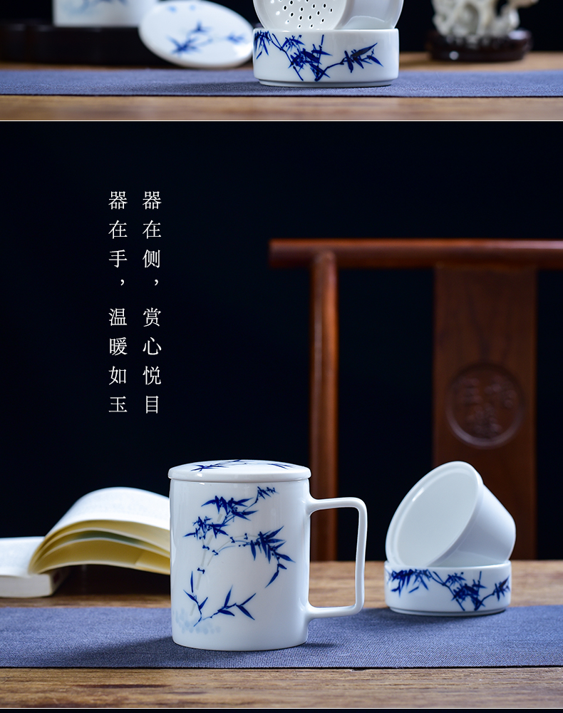 Office cup with handle with cover of jingdezhen large - capacity glass household ceramic separation and exquisite tea tea cup