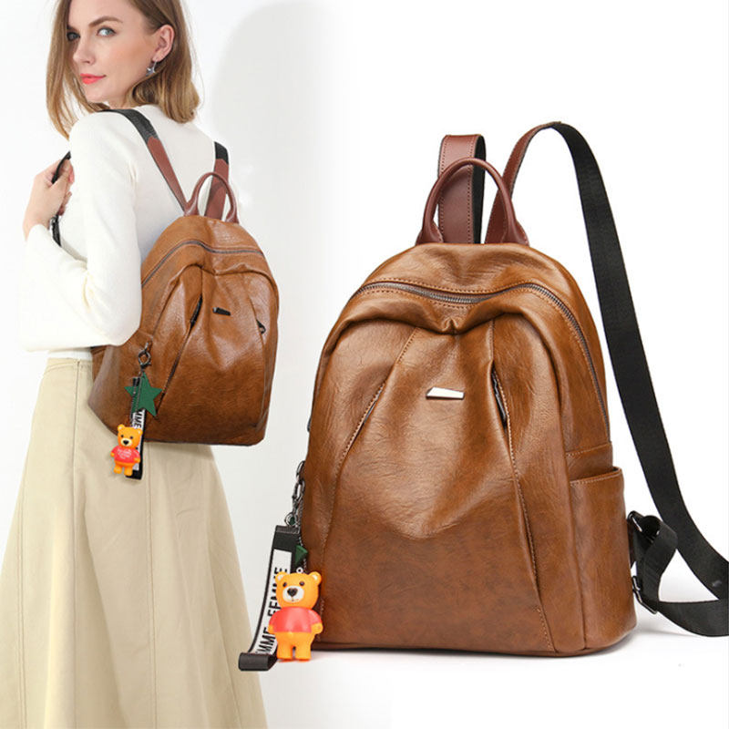 Hong Kong Tide Card Casual Double Shoulder Bag Woman Bag 2021 New Korean Version Large Capacity 100 Hitch Soft Leather Travel Bag bag