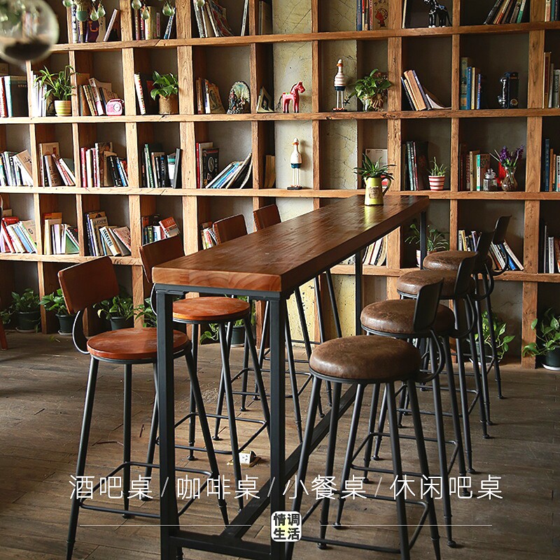 Close by wall Bar Table Commercial Milk Tea Shop Cafe Bar Tables Table Home Strip Balcony Solid Wood Table And Chairs High Bar