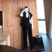 Via Vela casual pants women 2021 new large long legs loose thin filament velvet ifashion wide leg pants