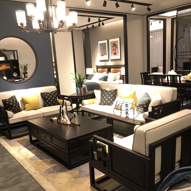 New Chinese-style modern Zen sofa Chinese-style villa model room living room retro sofa combination hotel club furniture