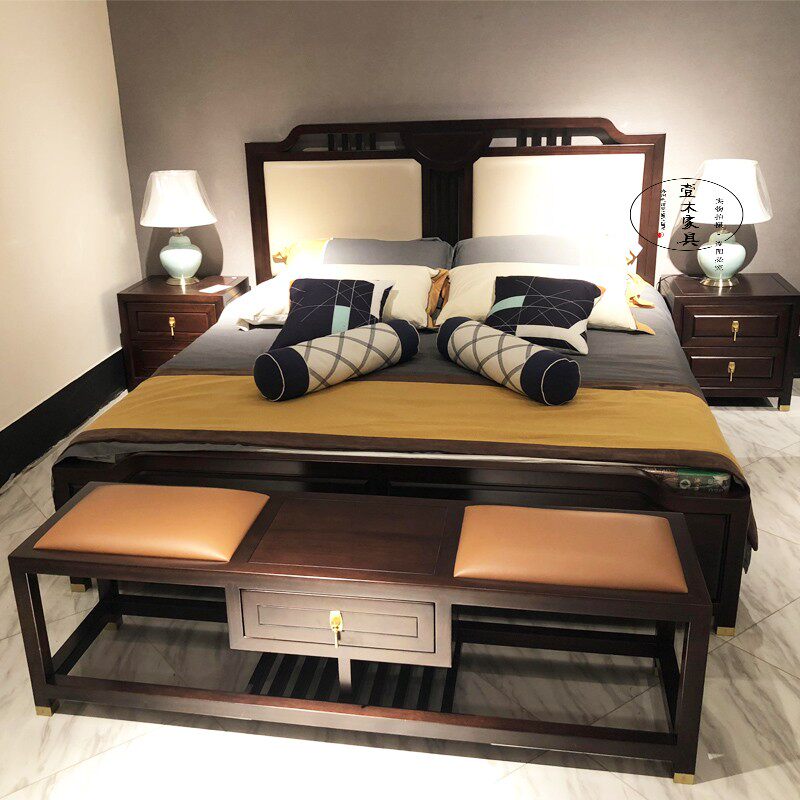 New Chinese style bed 1 8m double bed hotel model room Zen master bedroom modern minimalist furniture factory direct sales