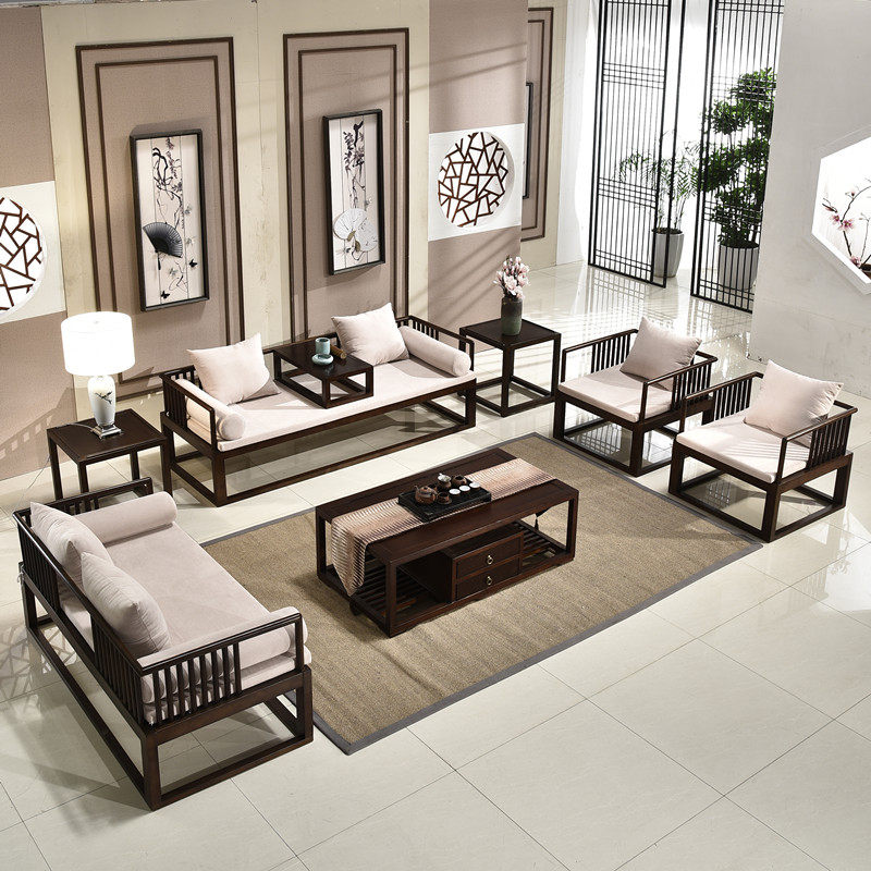 Chinese style solid wood sofa combination modern minimalist Zen living room sofa villa model house sample house display center hotel furniture