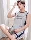 Áo vest nam mùa hè thanh niên không tay quần short đồ ngủ cỡ lớn mỏng phù hợp với cotton