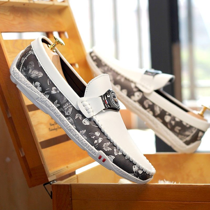 White bean-bean shoes men's summer breathable soft-bottom Social spirit Small group Lefu Shoe One foot pedal casual little leather shoes