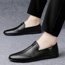 Bean-Bean Shoes Man Genuine Leather Breathable soft Bottom Korean version trendy mens shoes One foot pedal fashion casual leather shoes driving sloth shoes