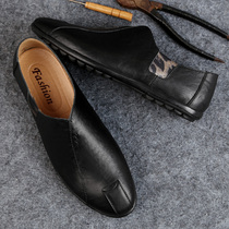 European Station Summer Soft Bottom Breathable Bean Bean Shoes Men Genuine Leather Hollowed-out Business Casual Leather Shoes Han Edition 100 Hitch Shoes