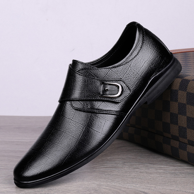 Spring Summer Business Leather Shoes Man Real Leather Head Cow Leather Casual Leather Shoes Breathable soft bottom One foot pedal Plaid bean Bean Shoes