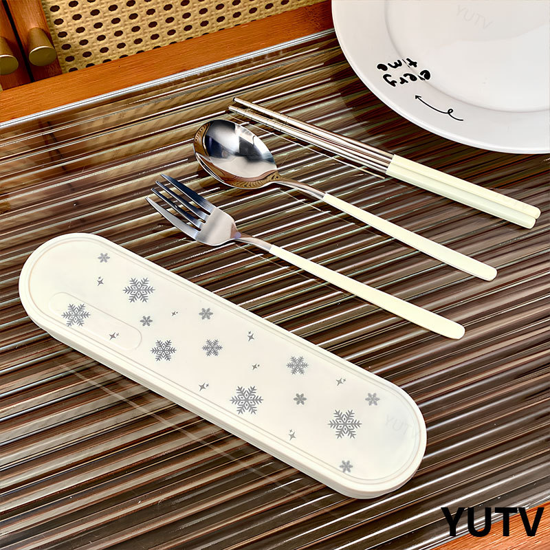 Stainless Steel Chopsticks, Fork, and Spoon Set, Portable Three-Piece Set with Storage Box for Office Workers, Students, and Outdoor Use Stainless Steel Chopsticks, Fork, and Spoon Set, Portable Three-Piece Set with Storage Box for Office Workers, Students, and Outdoor Use