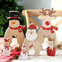 Santa Claus snowman elk gift wooden ornaments counter scene layout home home Christmas decorations