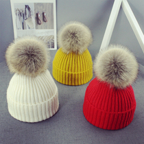 Baby hat Winter 5 months-10 years old childrens wool hat Big hair ball boys and girls autumn and winter baby plus velvet hat