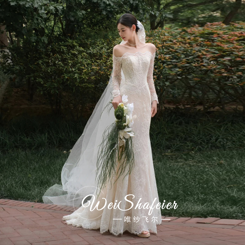One-Shoulder French-Style Light Wedding Dress for Brides 2026 New High-End Light Luxury Retro Fishtail Petite Wedding Dress